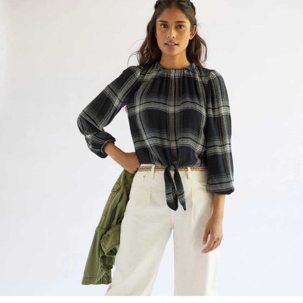 Cloth & Stone Black and White Plaid Blouse